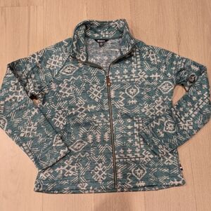 Sherpa Teal Patterned Zip-Up Fleece